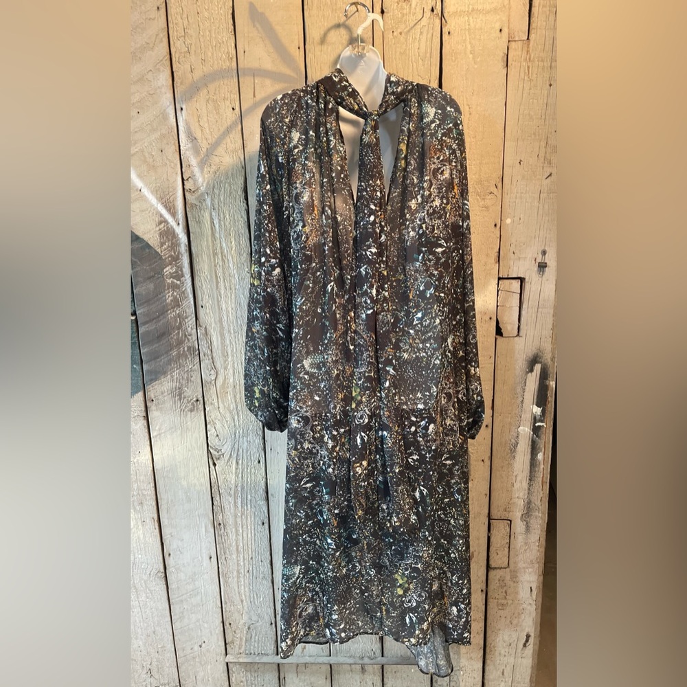 H&M Studio Long Sleeve Black Floral Chiffon High-Neck Maxi Dress size Small - Picture 5 of 8
